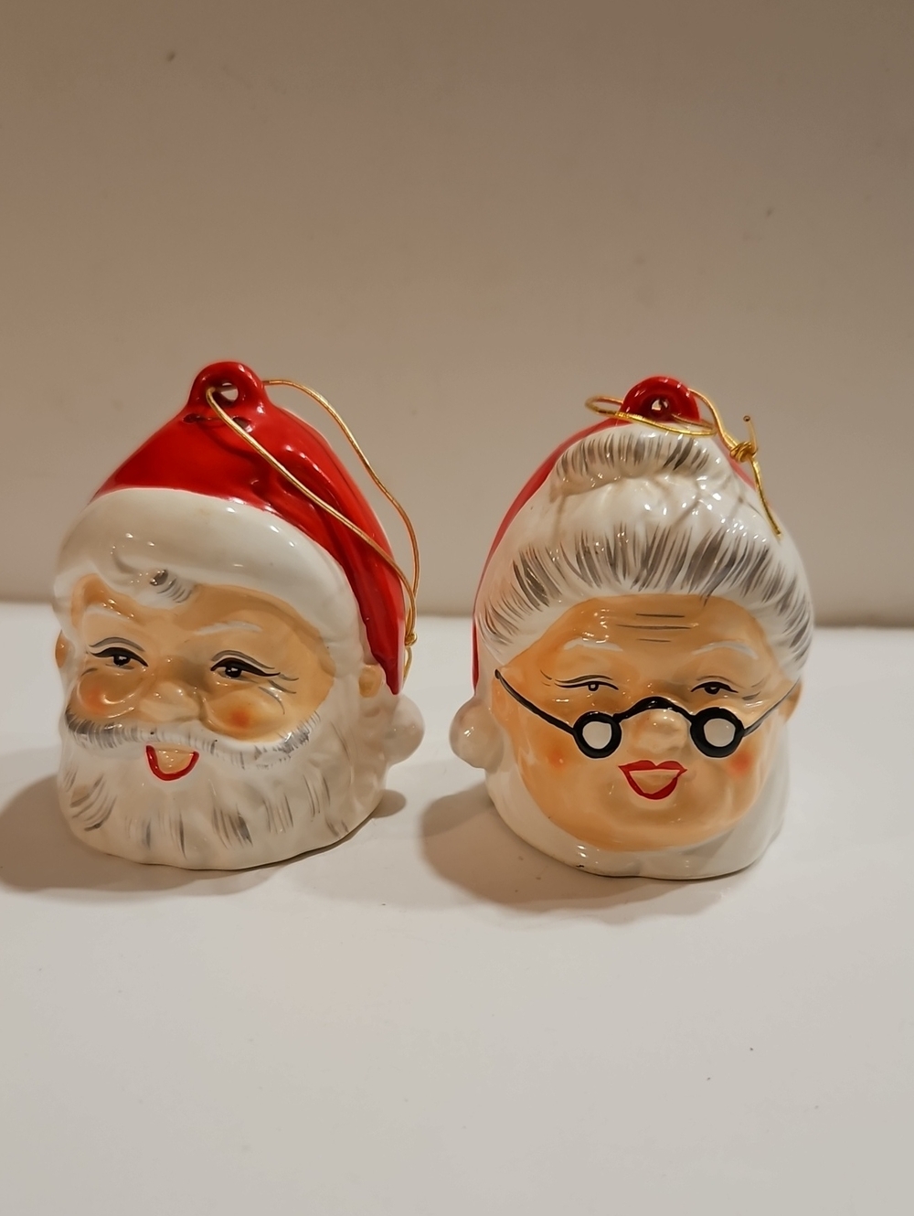DOUBLE-FACED SANTA AND MRS.CLAUS , CHRISTMAS BELLS  SET OF 2